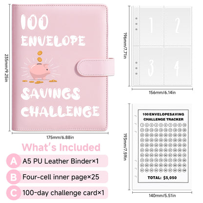 A5 Budget Planning Book with 100 Cash Envelopes - Save $5050 Challenge Notebook, New Budget Savings Book, Savings Challenge