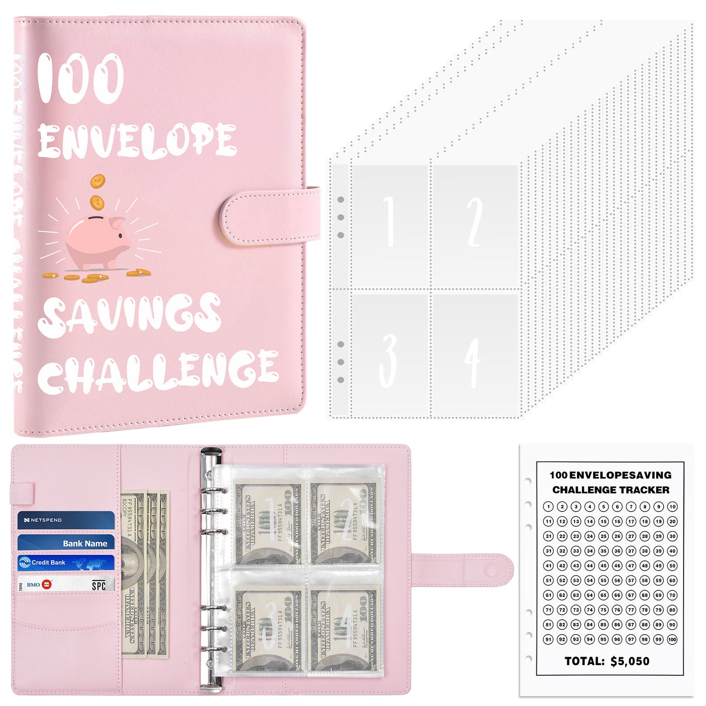 A5 Budget Planning Book with 100 Cash Envelopes - Save $5050 Challenge Notebook, New Budget Savings Book, Savings Challenge