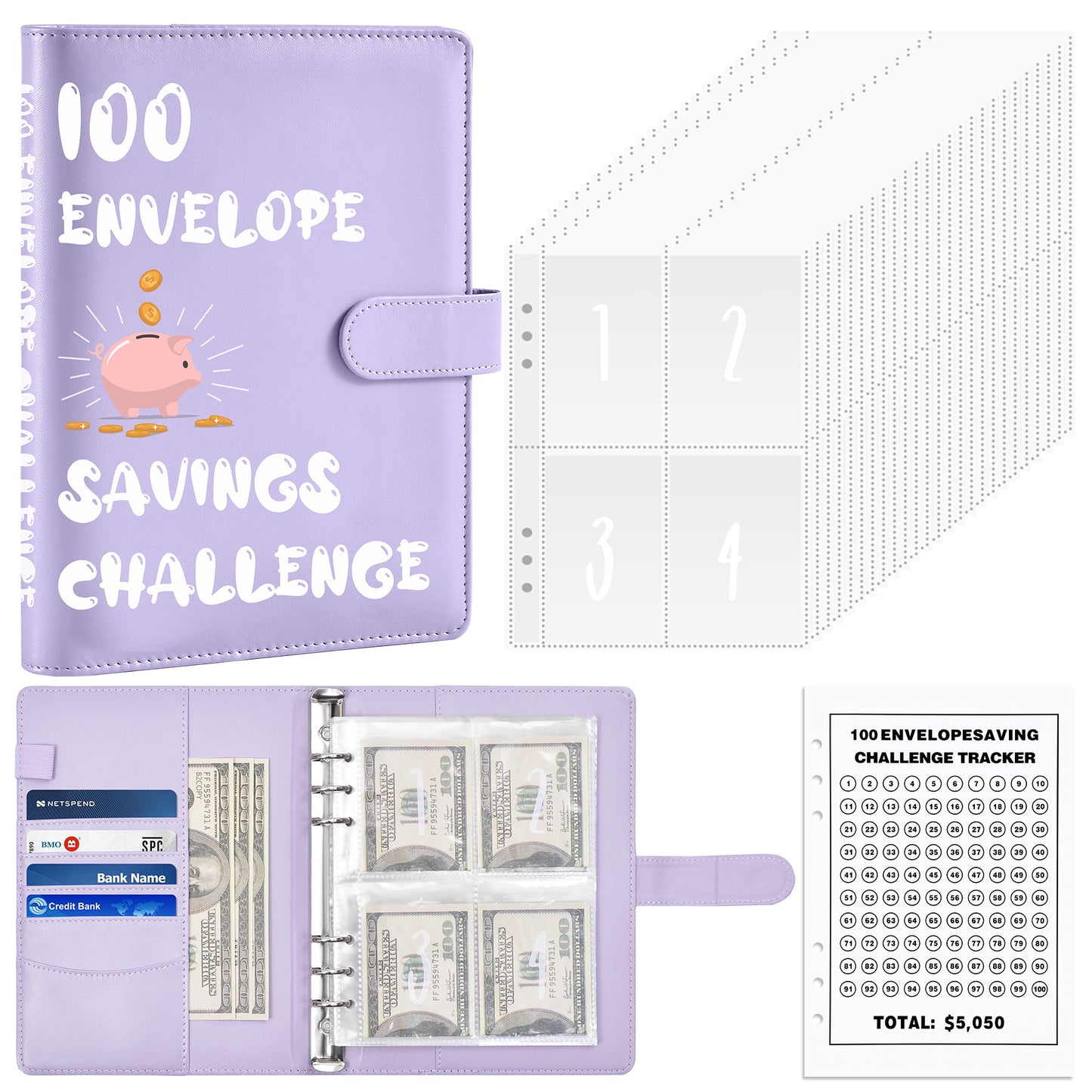 A5 Budget Planning Book with 100 Cash Envelopes - Save $5050 Challenge Notebook, New Budget Savings Book, Savings Challenge