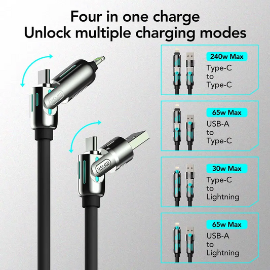 mfish Armored Dragon Ⅰ Universal 4-in-1 Multi USB Charging Cable with USB A,Type C,Lightning-MAX 240W Fast Charging&Data Sync for iPhone&Samsung