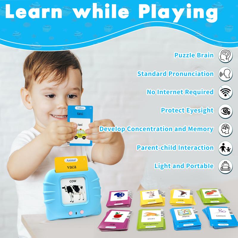 Interactive Talking Flash Cards Toy for Toddlers and Preschoolers - Bilingual English & Spanish Language Learning Set